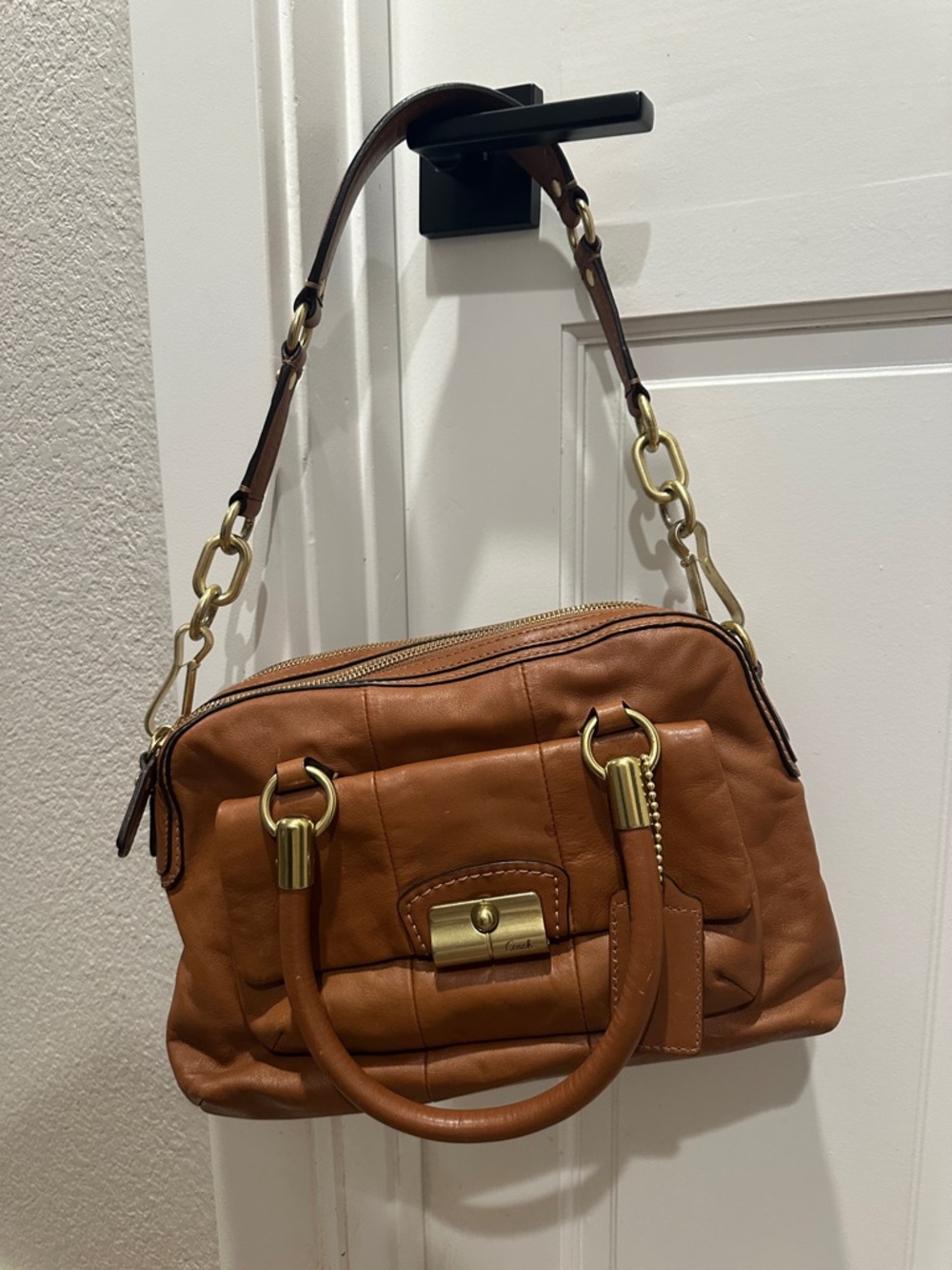 COACH Kristin Tan Leather Satchel with Gold-Tone Hardware - Picture 10 of 16